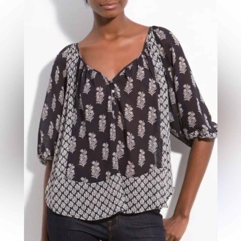 Joie “Corbelle” Black Silk Floral Blouse – Size S